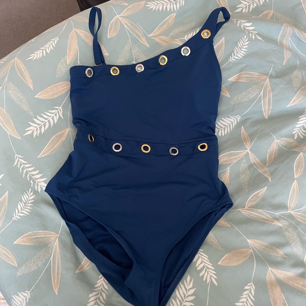 Beautiful Navy Blue with Silver & Gold Detail / One-piece Swimsuit Medium size 8